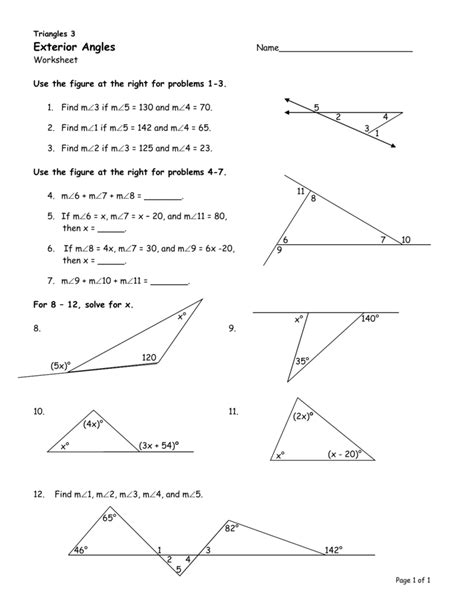Exterior angles of a triangle interactive worksheet